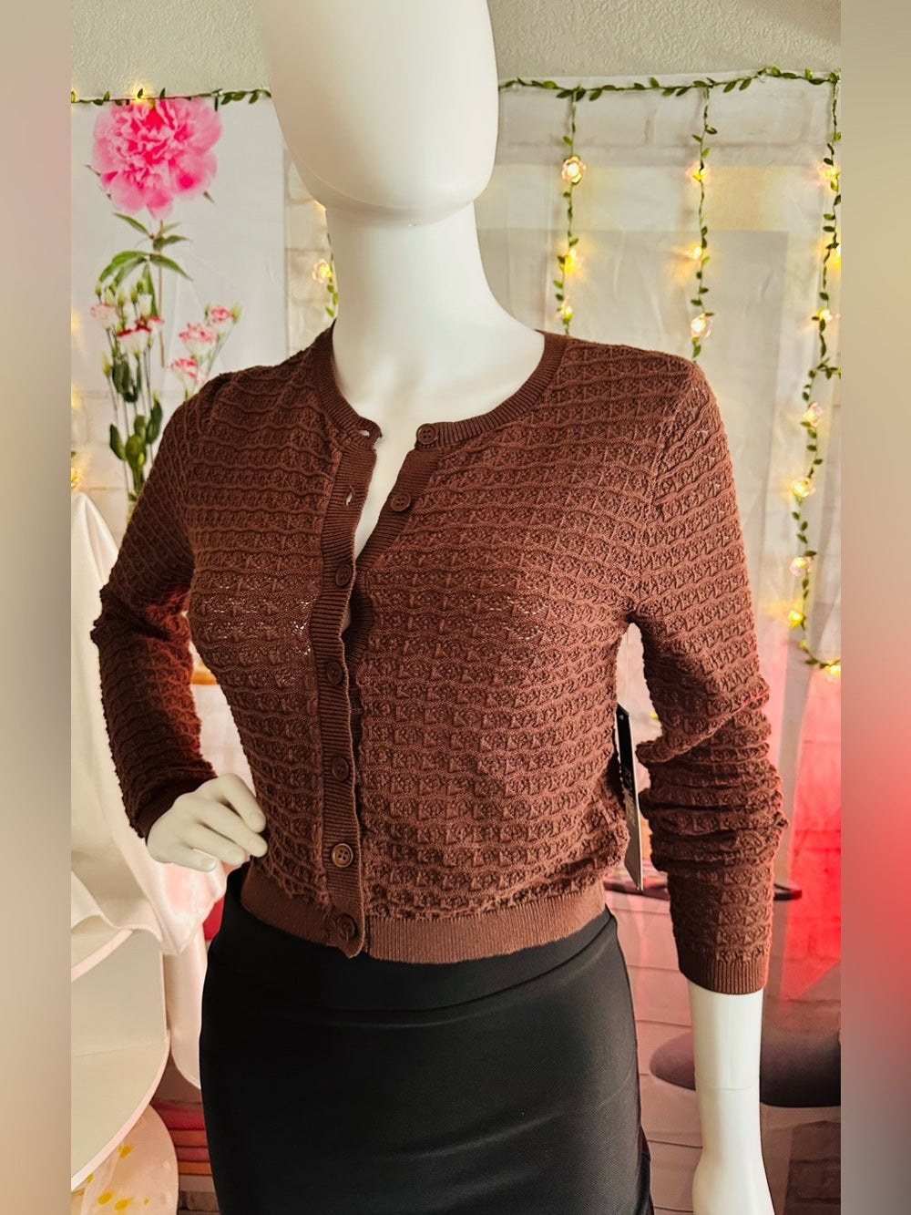 Madden NYC Crochet Cropped Cardigan Sweater