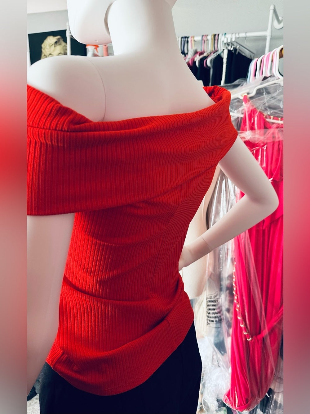 a new day Off-the-Shoulder Ribbed Sweater Top in Bright Red
