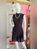 Theory Plaited Sleeveless Ribbed Knit Mock-Neck Dress--Plum