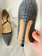 Authentic Manolo Blahnik “Mistery” Plaid T-Strap Pointed Toe Pumps