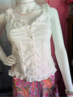 White Ruffle Button-Front Tank Top