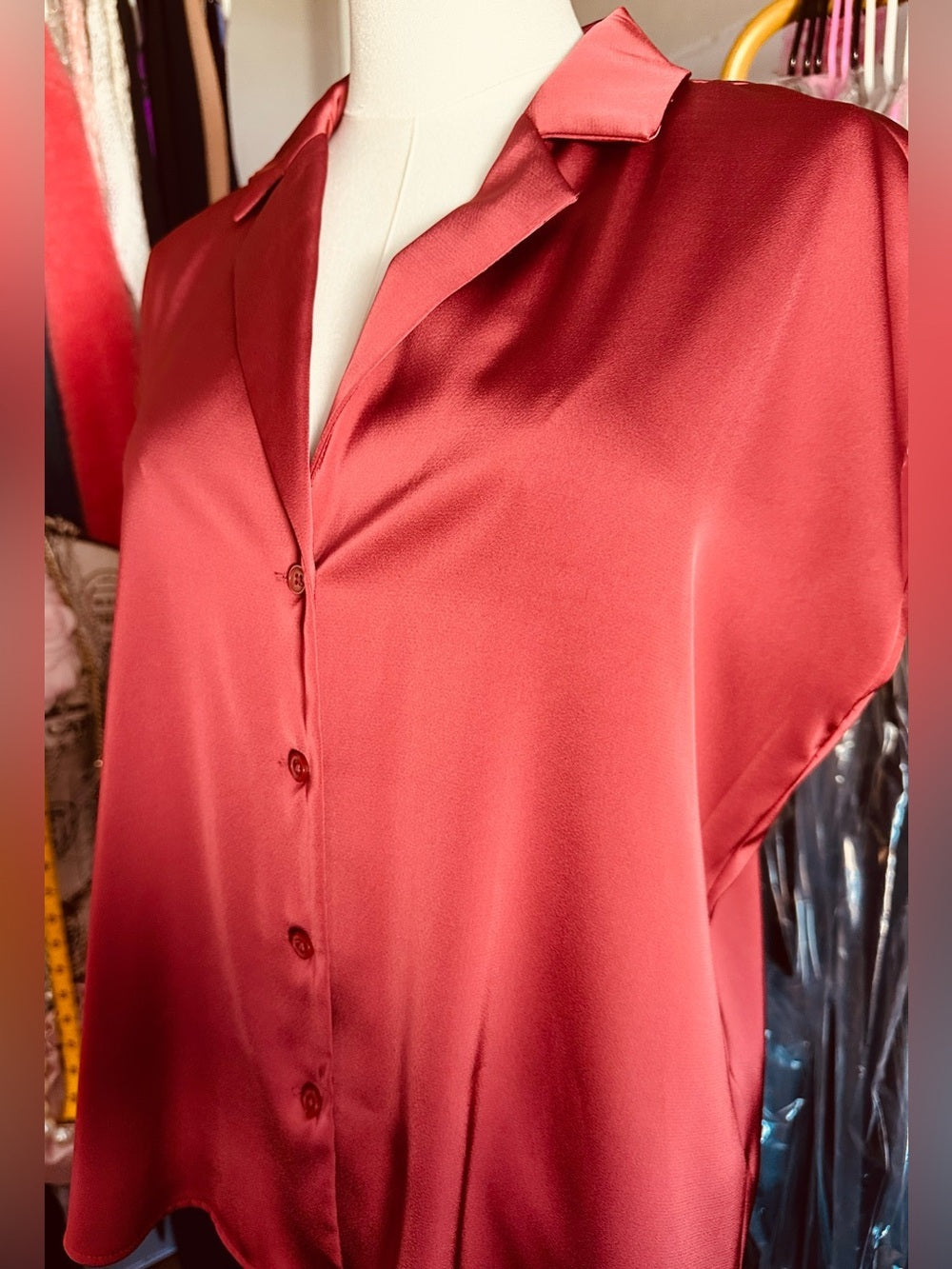 Halogen Satin V-Neck Front Button Blouse