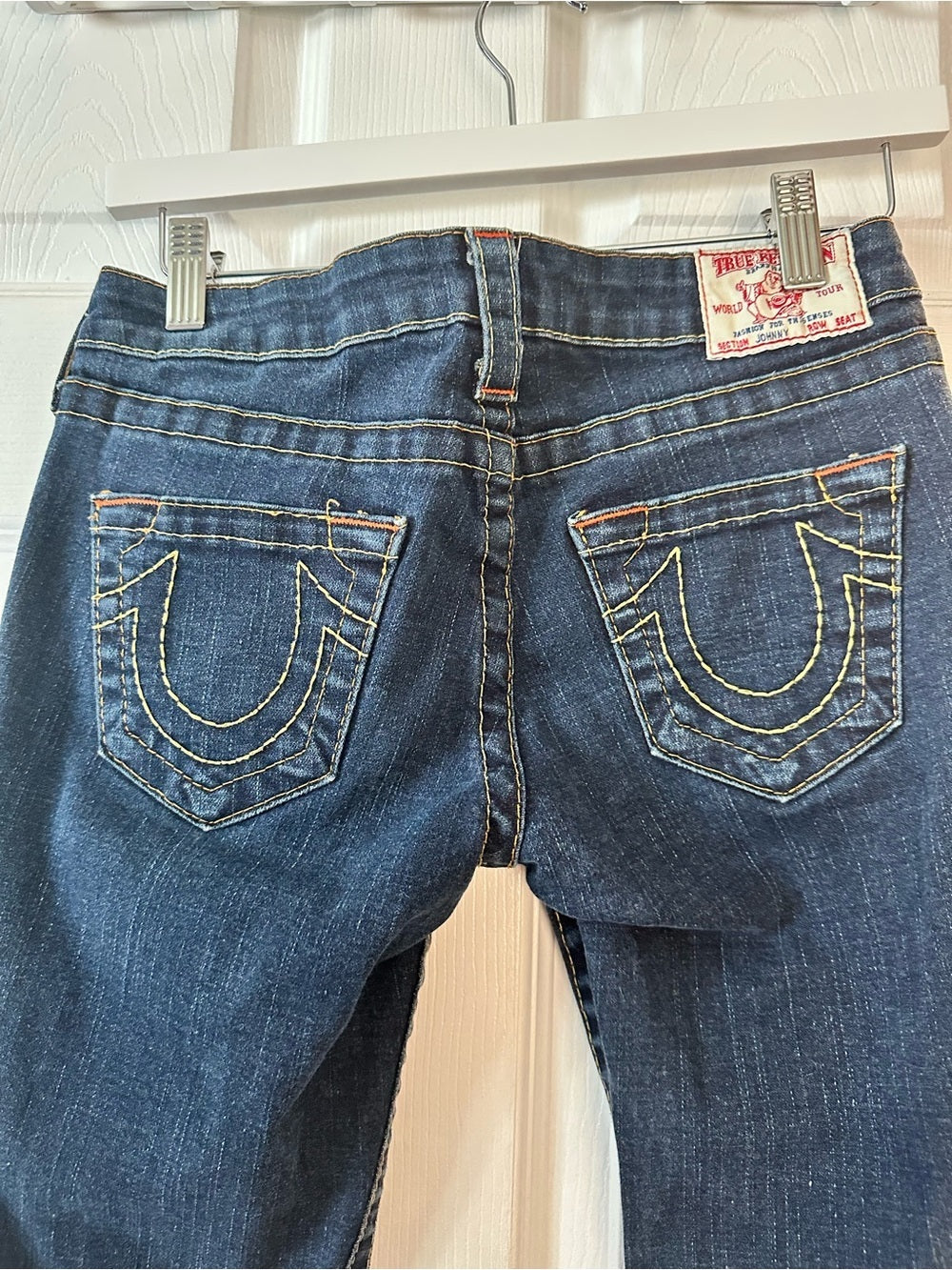 True Religion Johnny Straight Leg Jeans Dark Wash Low Rise Stretch