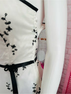 Jessica McClintock White Strapless Dress with Black Floral Embroidery