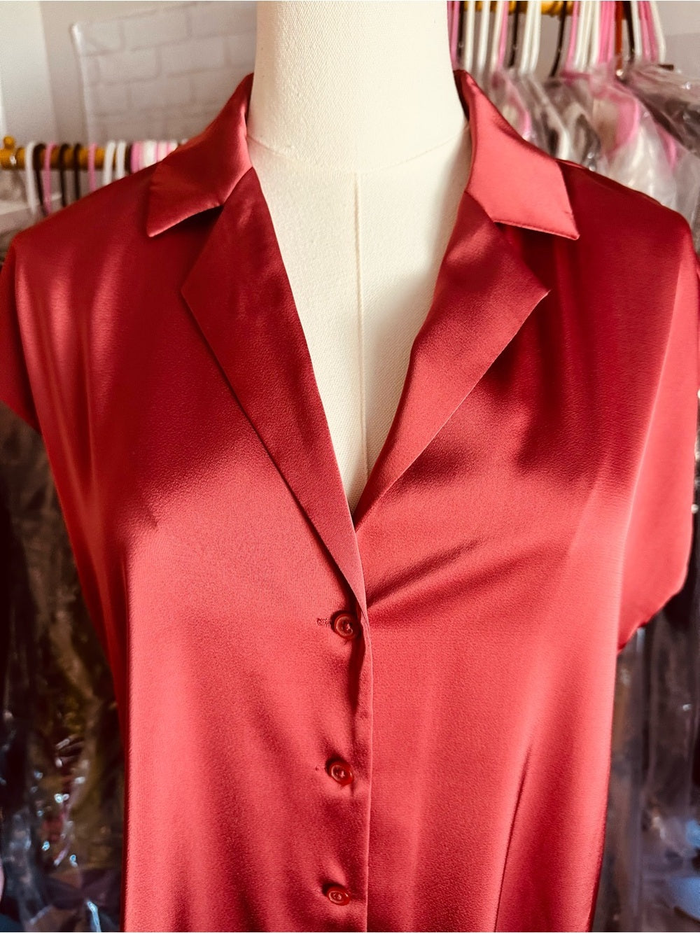 Halogen Satin V-Neck Front Button Blouse
