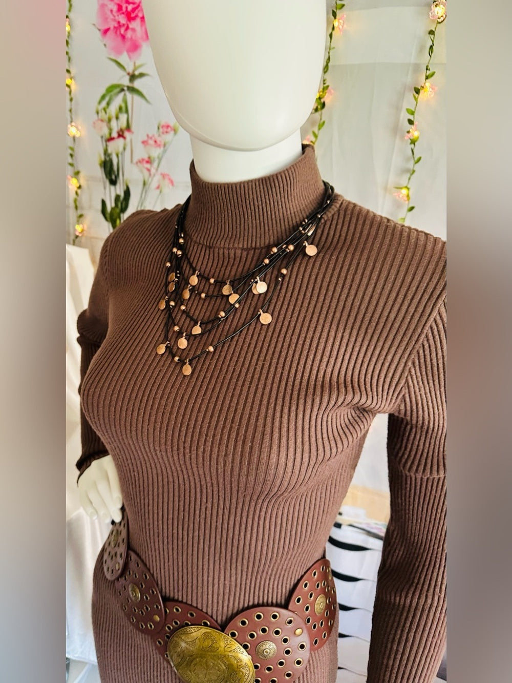 Forever 21 Brown Ribbed Turtleneck Bodycon Sweater Mini Dress