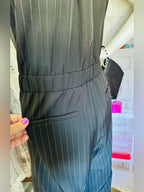 Monteau Black Pinstripe Sleeveless Wide Leg Jumpsuit