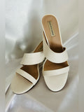 Saks Fifth Avenue Ivory Ribbed Strap Block Heel Mule Sandals