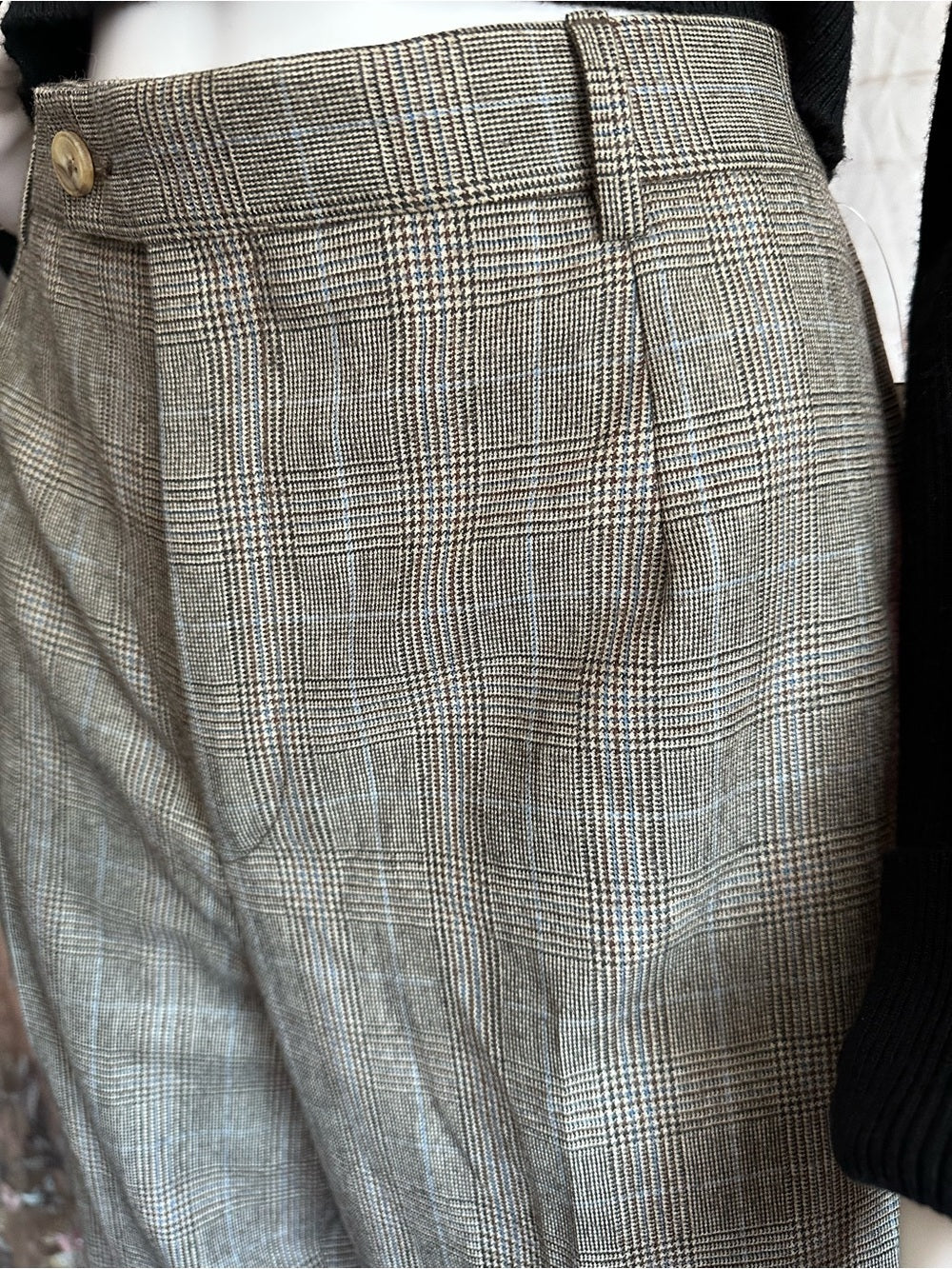 Barry Bricken Women's Brown Multi Plaid 100% Wool Straight Leg Pants