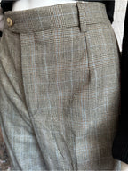 Barry Bricken Women's Brown Multi Plaid 100% Wool Straight Leg Pants