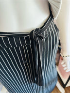 Reserved Black White Pinstripe Belted Button Front Midi Skirt EU 34