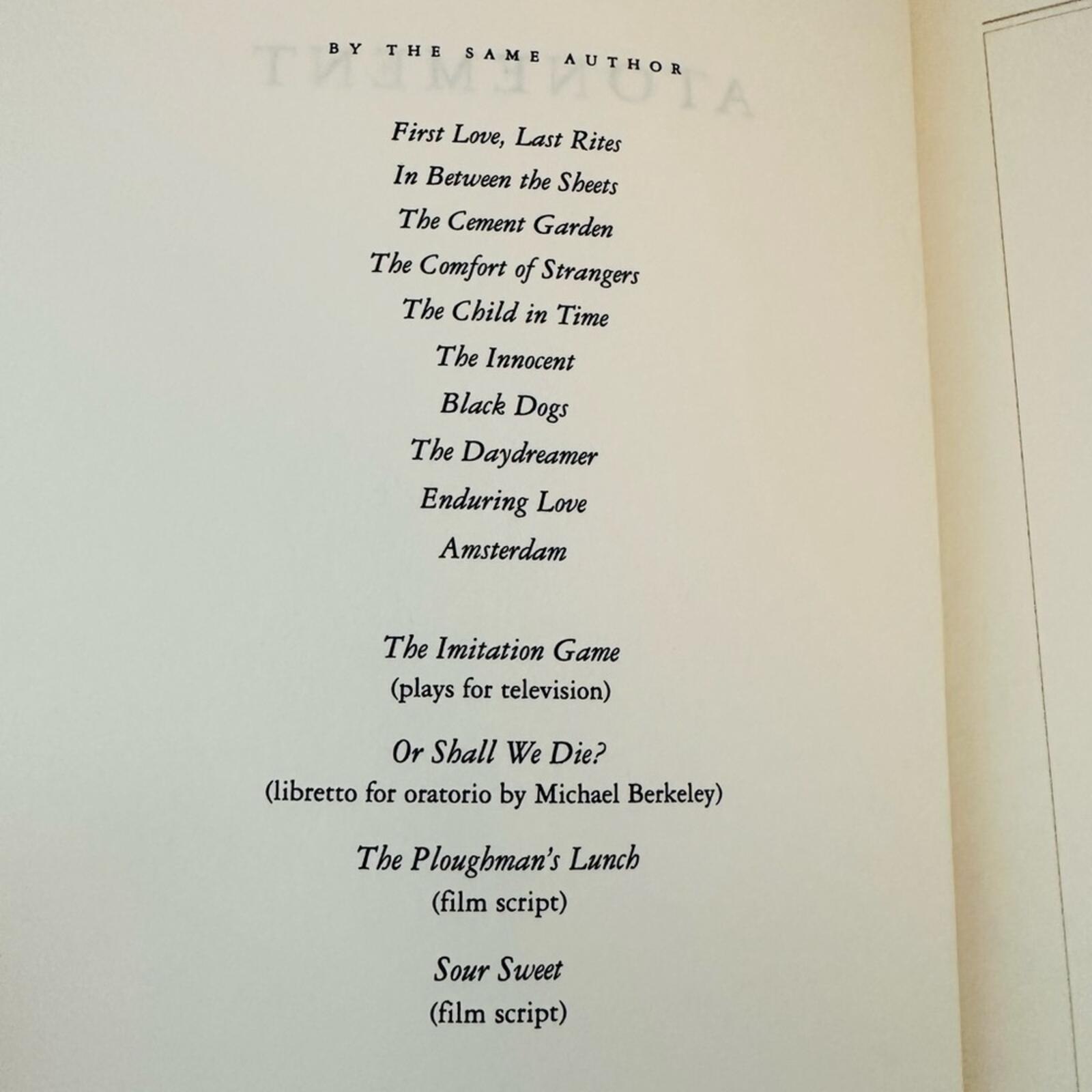 Atonement Novel by Ian McEwan