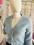 No Boundaries Blue Fuzzy Button Front Cropped Cardigan