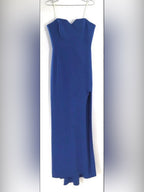 Halston Heritage Women's Lapis Blue Strapless Sweetheart Slit Maxi Dress