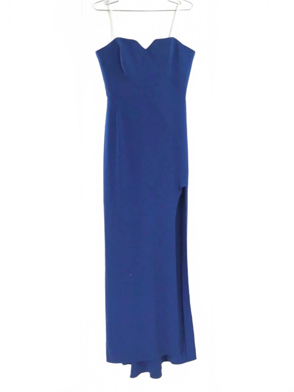Halston Heritage Women's Lapis Blue Strapless Sweetheart Slit Maxi Dress