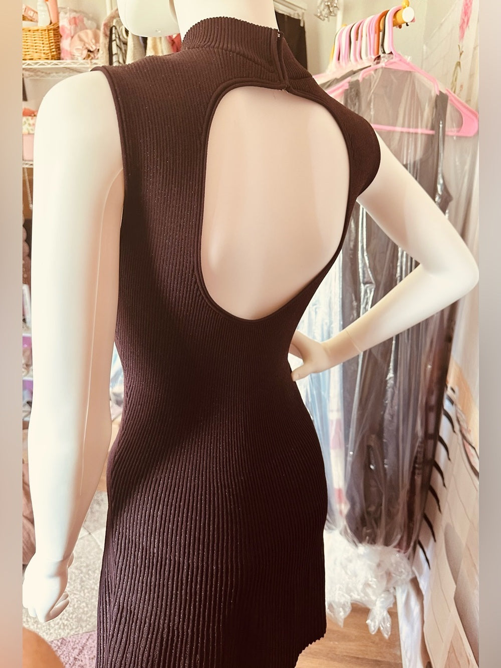 Theory Plaited Sleeveless Ribbed Knit Mock-Neck Dress--Plum