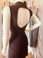 Theory Plaited Sleeveless Ribbed Knit Mock-Neck Dress--Plum