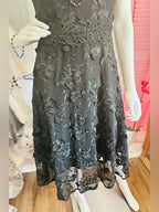 Black Floral Embroidered Mesh Fit & Flare Dress