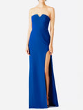 Halston Heritage Women's Lapis Blue Strapless Sweetheart Slit Maxi Dress