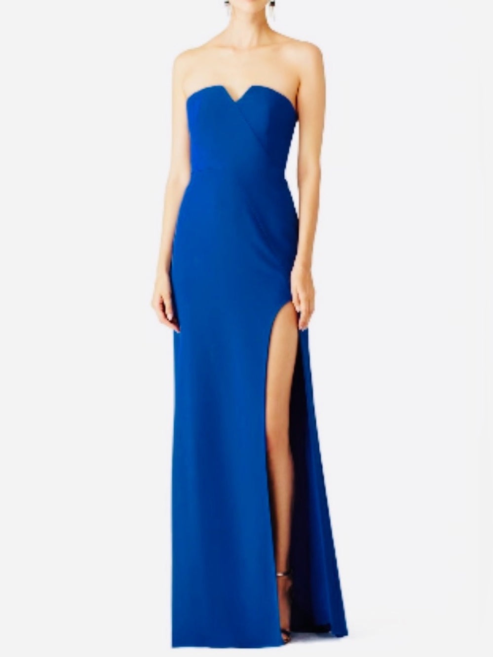 Halston Heritage Women's Lapis Blue Strapless Sweetheart Slit Maxi Dress
