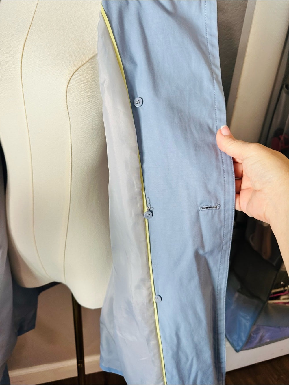 Calvin Klein Light Blue Belted Double Breasted Trench Coat