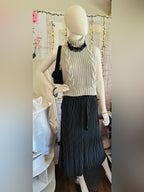 Reserved Black White Pinstripe Belted Button Front Midi Skirt EU 34