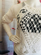 Ella Moss White Open Knit Crochet Boho Long Sleeve Sweater