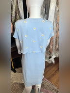 Btween Girls Blue Daisy Ribbed Dress & Matching Tie-Front Shrug Set