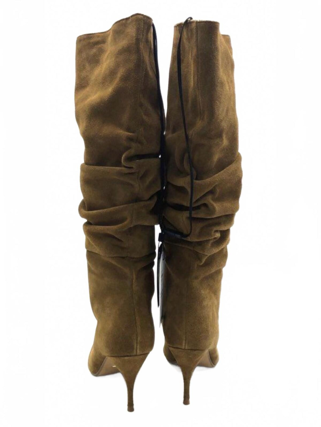 Genuine Suede Slouchy Pointed Toe Heel Boots in Olive Green
