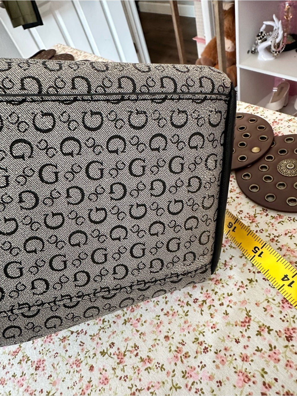 GUESS Los Angeles Black Gray G Logo Monogram Satchel Shoulder Bag