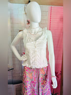 White Ruffle Button-Front Tank Top