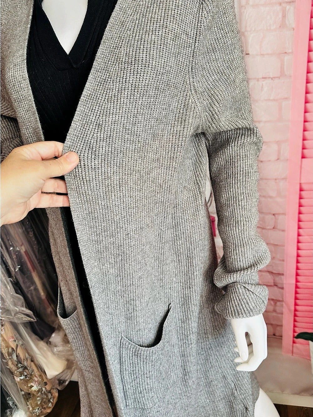 Cyrus Rib Knit Open Front Cardigan Gray