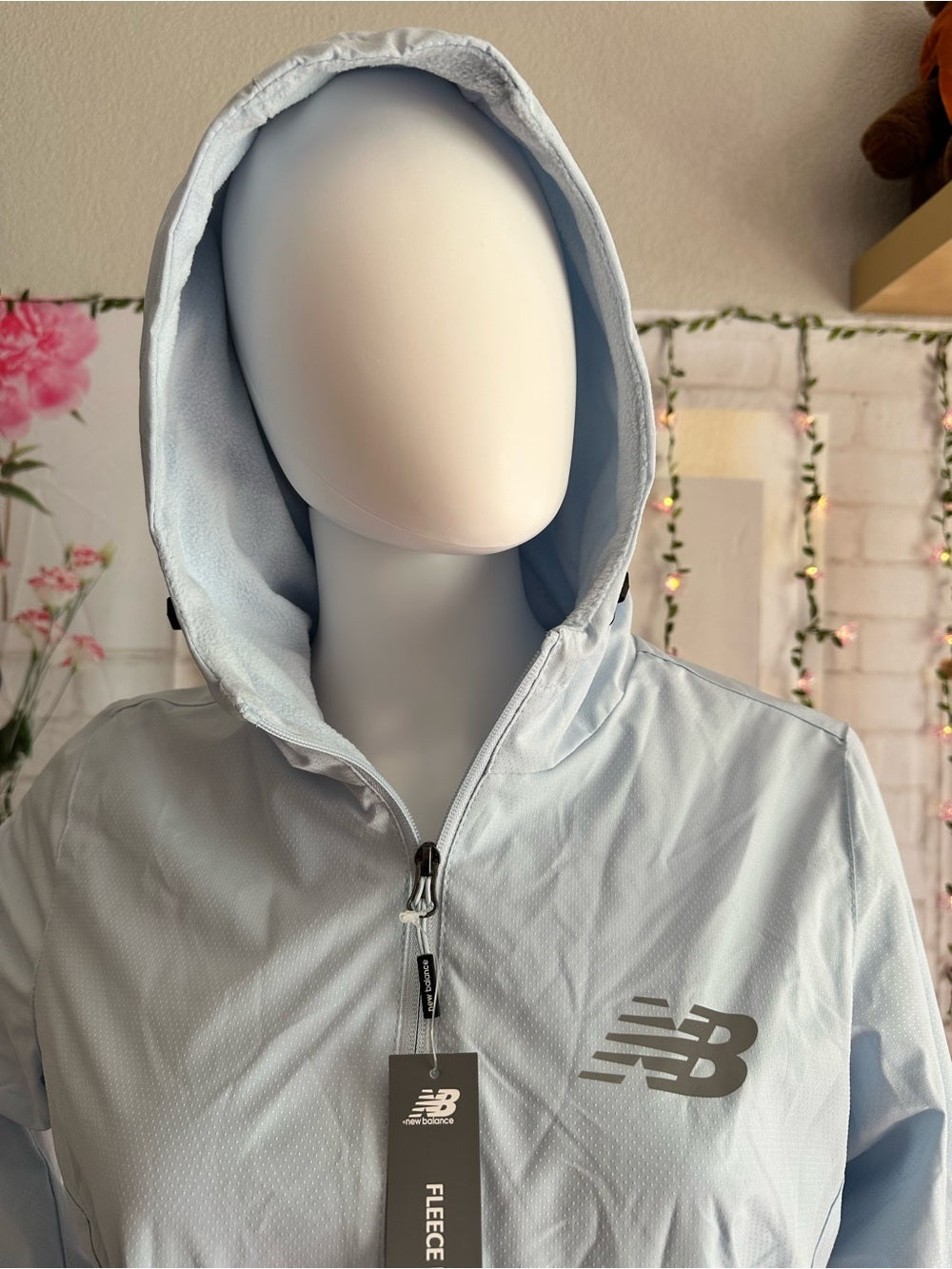 New Balance Blue Fleece Lined Hooded Windbreaker Jacket