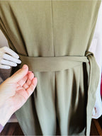 Calvin Klein Olive Green Ruffle Wide Leg Belted Jumpsuit