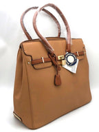 Adrienne Vittadini Natural Pebbled Tote Bag Gold Hardware Workbook Sleeve