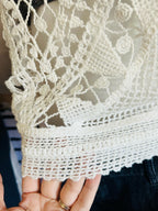 Ella Moss White Open Knit Crochet Boho Long Sleeve Sweater