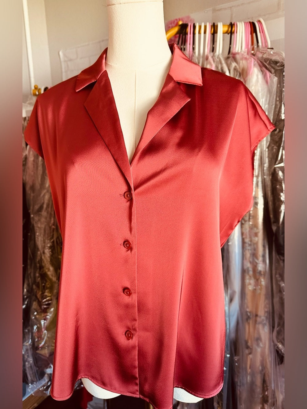 Halogen Satin V-Neck Front Button Blouse