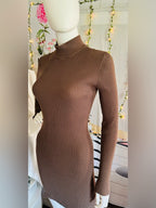Forever 21 Brown Ribbed Turtleneck Bodycon Sweater Mini Dress