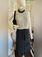Reserved Black White Pinstripe Belted Button Front Midi Skirt EU 34