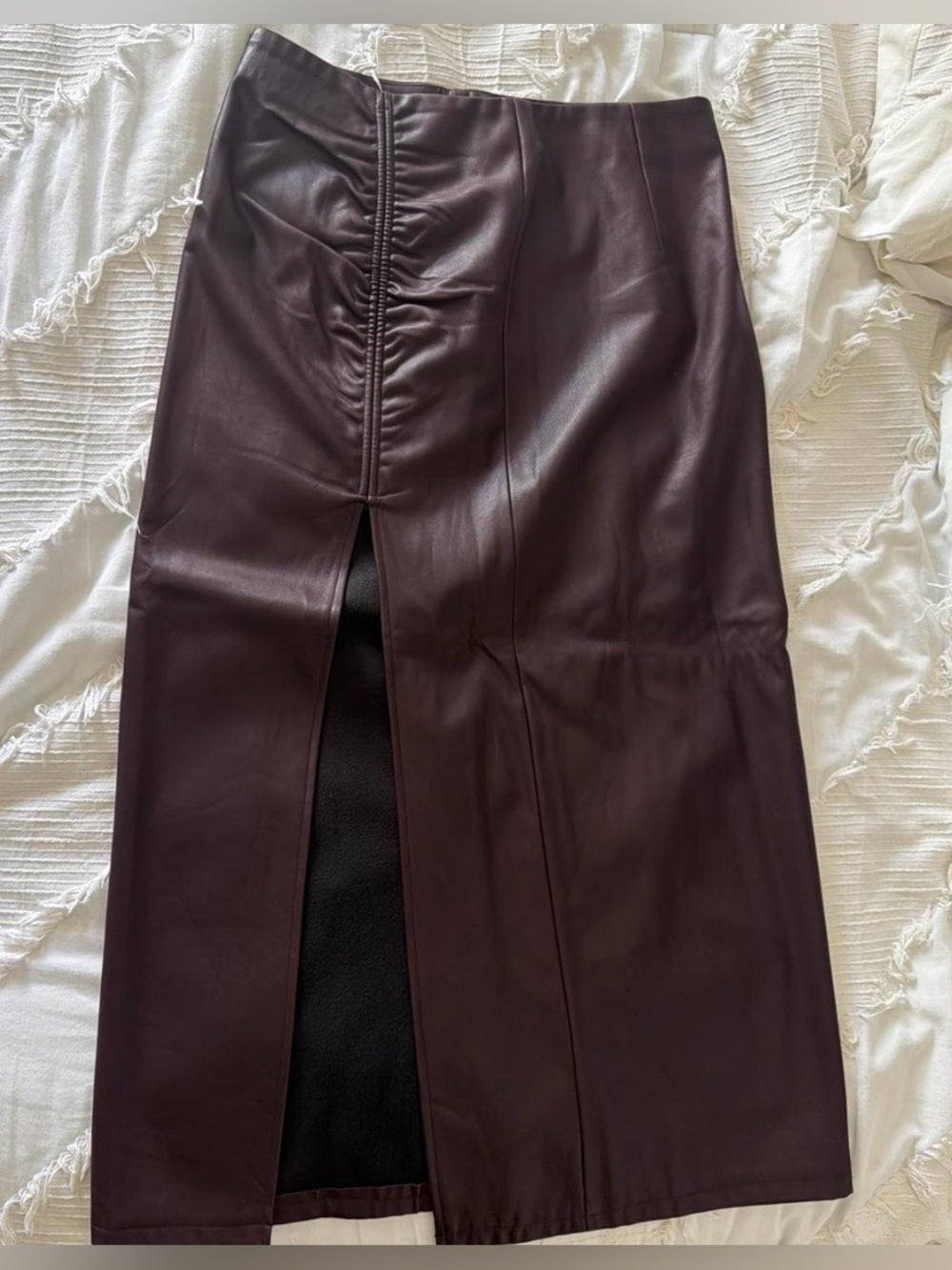 Topshop Side Ruched Faux Leather Midi Skirt