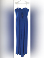 Halston Heritage Women's Lapis Blue Strapless Sweetheart Slit Maxi Dress