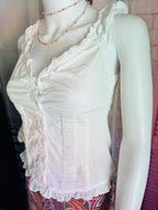 White Ruffle Button-Front Tank Top