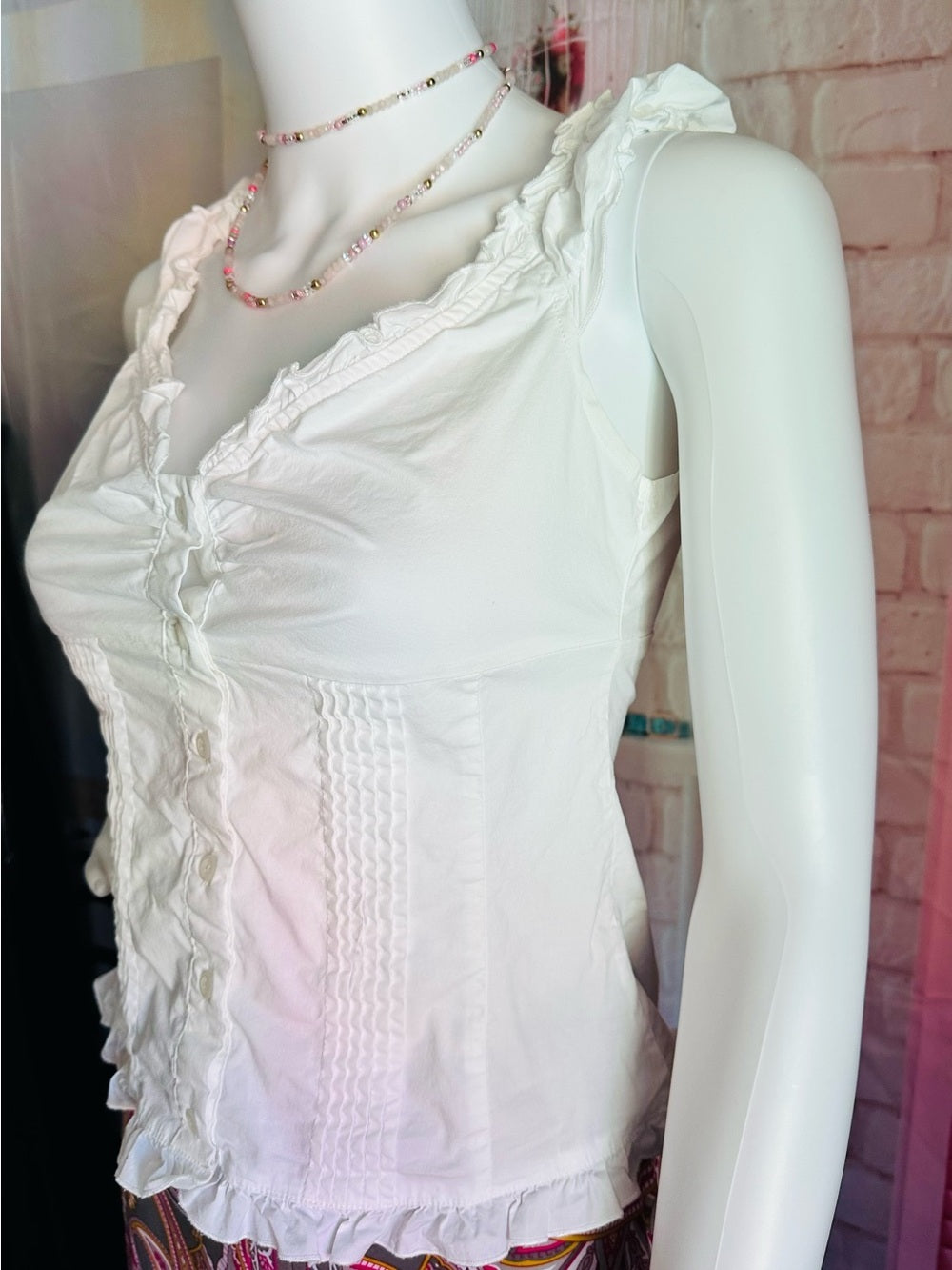 White Ruffle Button-Front Tank Top