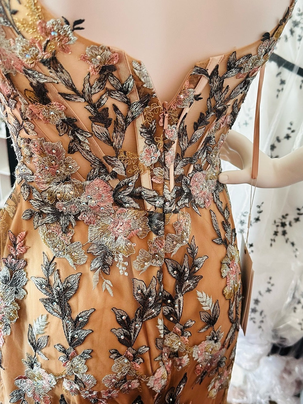 Mac Duggal Embroidered Floral Trumpet Gown