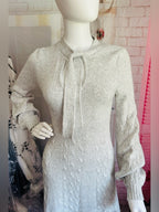 Calvin Klein Cream Tie-Neck Cable Knit Long Sleeve Dress