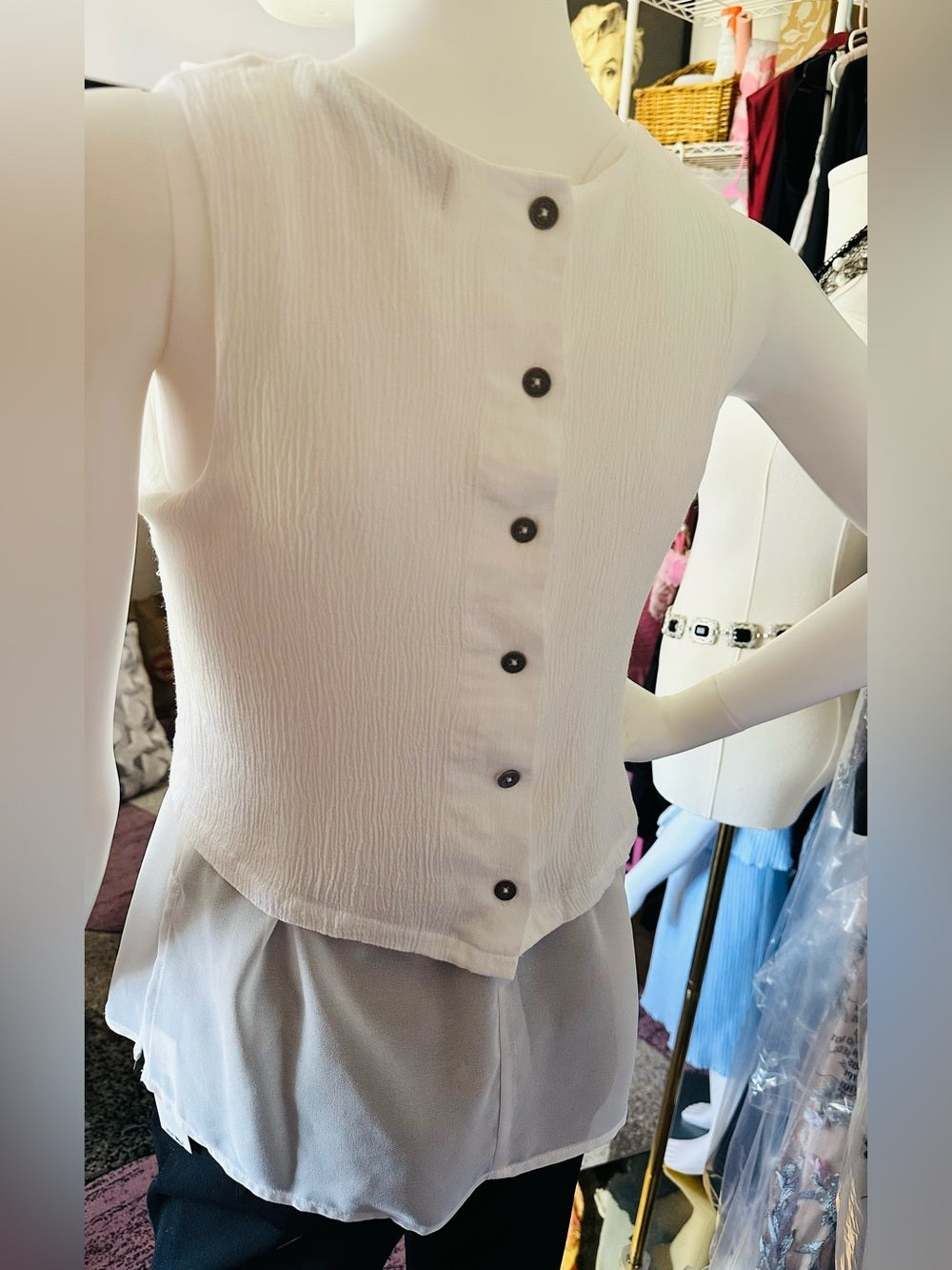 White Embroidered Sleeveless Layered Boho Blouse