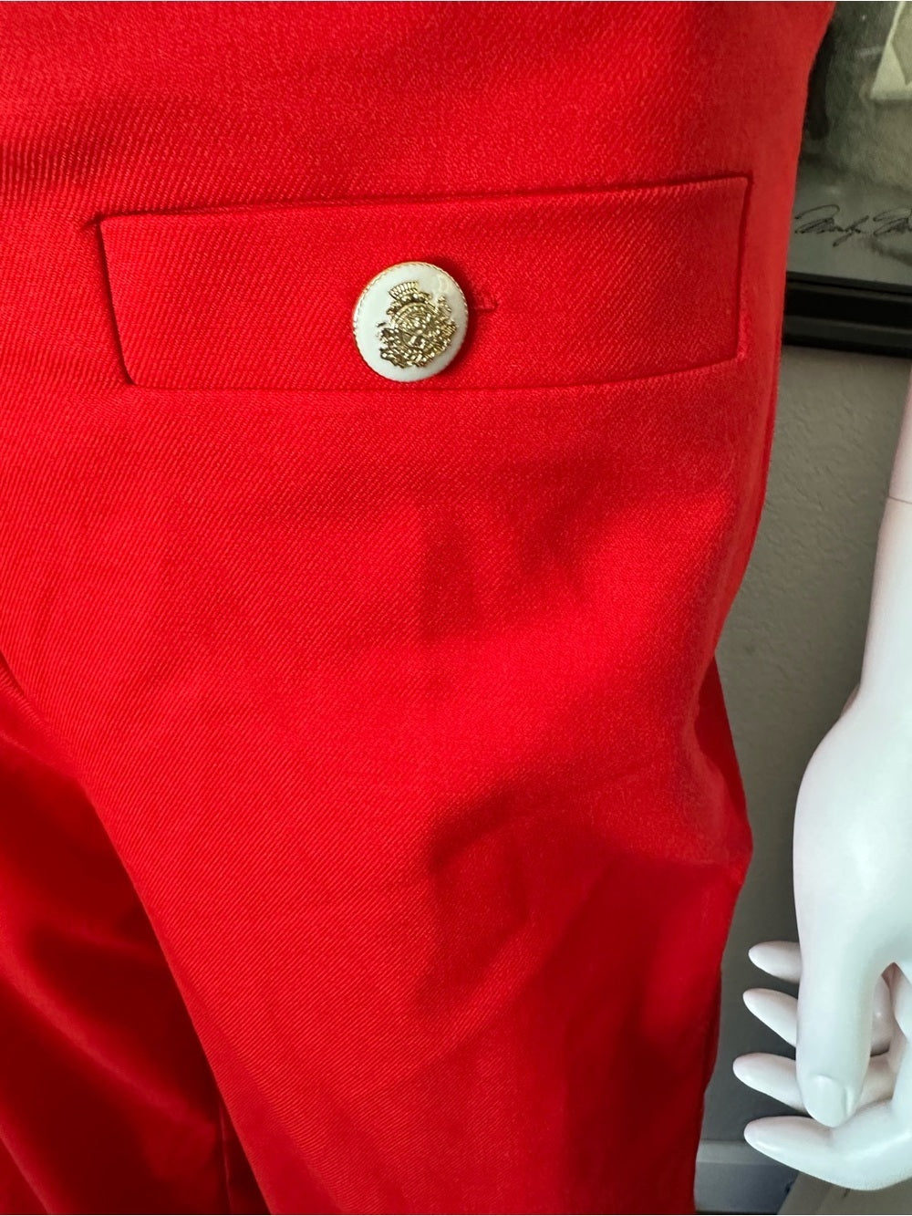 Ann Taylor Red Wide Leg Sailor Pants Gold Crest Buttons