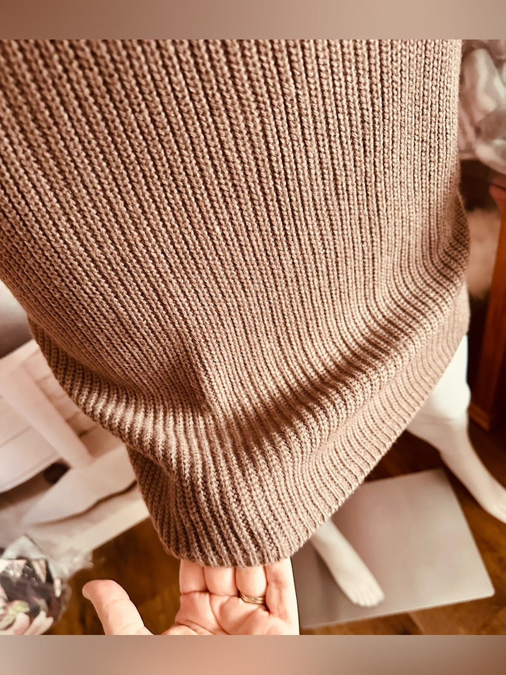 Say What? Brown Cowl Neck Ribbed Sweater Dress