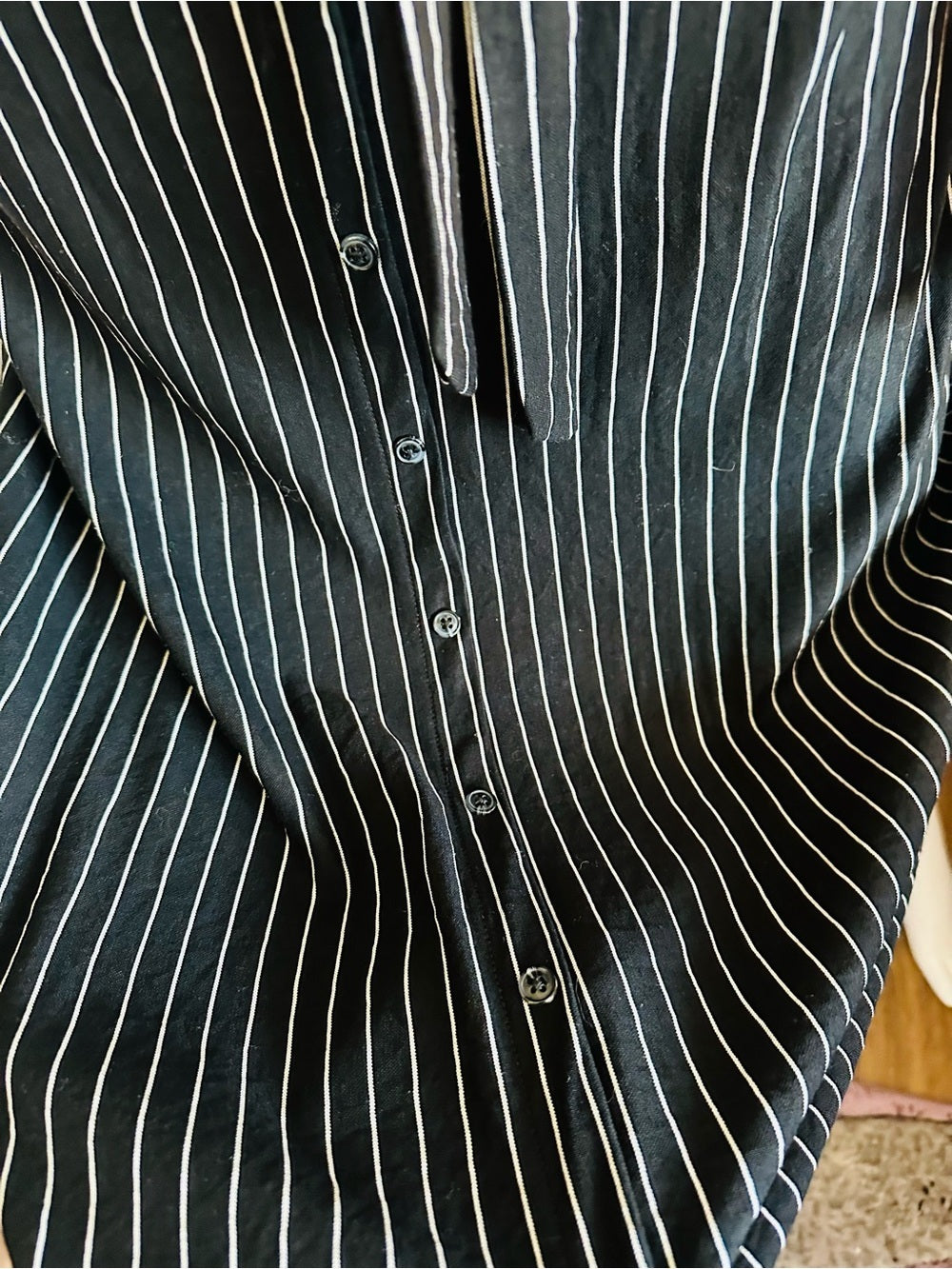 Reserved Black White Pinstripe Belted Button Front Midi Skirt EU 34