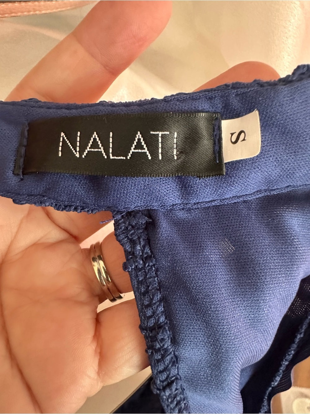 Nalati Navy Blue Guipure Floral Lace Halter Mini Dress